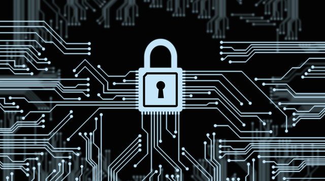 illustration of computer circuits with a glowing lock represents cybersecurity to prevent ransomware cyber attack